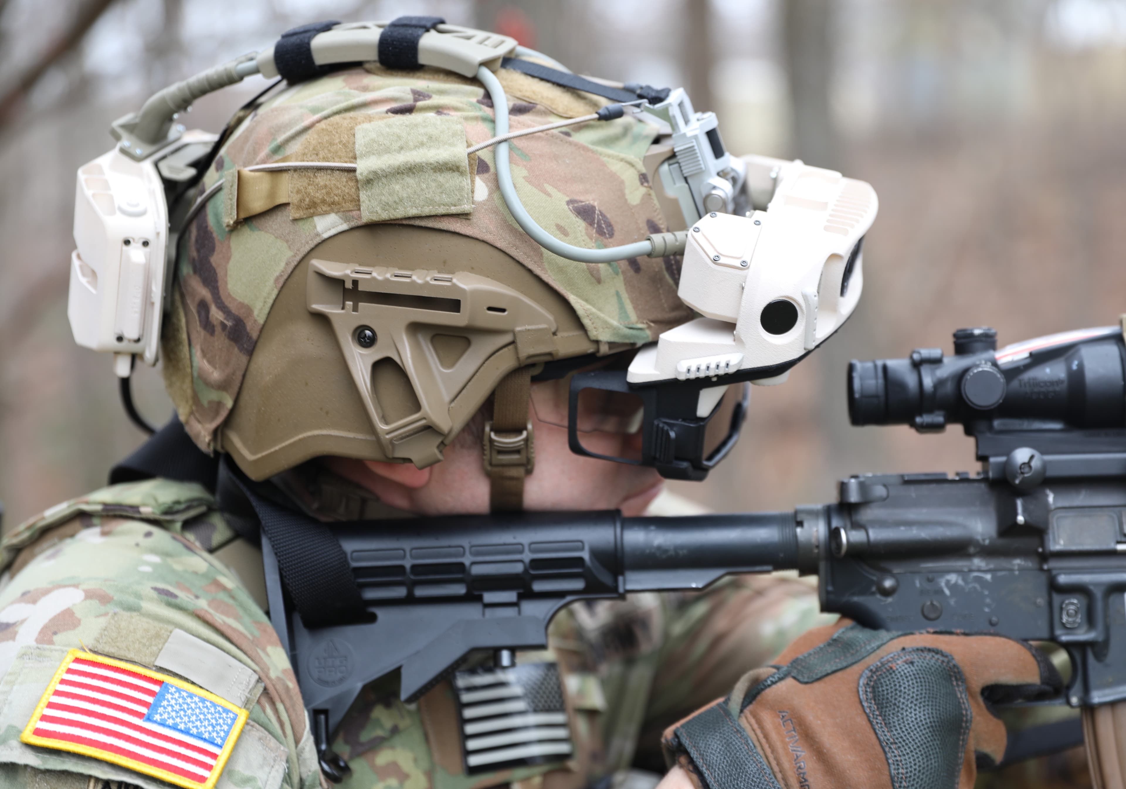 The IVAS 1.2 mixed-reality headset developed by Microsoft for the U.S. Army, shown from the side (official U.S. Army photo)